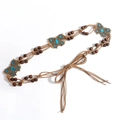 Détail de ceinture bohème tressée avec papillons en bronze et pierres turquoise - Style Papillon (HYY19485)