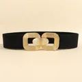 Cinturón ancho elástico negro con hebilla geométrica doble dorada para vestido y traje - 65cm / Negro