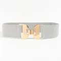 Ceinture élastique large pour femme avec boucle métallique en forme de D dorée - Argent Nacré