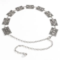 Cintura a catena in argento vintage con piastre incise a motivi etnici e chiusura a moschettone - Argento Antico