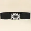 Détail d'une ceinture élastique bohème avec boucle argentée vintage et pierres noires - Noir / 76CM