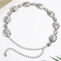 Punk style silver metal body chain with irregular pebble links and polished finish - Silver