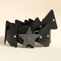 Dettaglio cintura bohémien in pelle nera con fibbia a stella e borchie argentate - Fibbia Nero Fucile Nero / 105cm