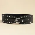 Schwarzer elastischer Damen-Taillengürtel mit Doppelreihen-Strass und Silberschnalle - 73cm / Schwarz