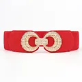 Ceinture élastique rouge pour femme avec boucle métallique dorée texturée entrelacée - Rouge