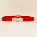 Chique rode elastische tailleriem voor dames met gouden dubbele ring metalen gesp - Rood