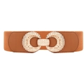 Ceinture élastique marron avec boucle métallique dorée entrelacée pour robes - Camel