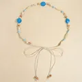 Cintura a corda intrecciata bohémien con perline blu e nappe vintage per uno stile etnico - Bianco Sporco Perle Blu