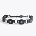 Cinturón trenzado bohemio negro con cuentas turquesas y anillos de metal plateado - Negro Plata (873)