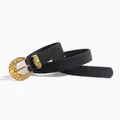 Cintura vintage in pelle PU nera con fibbia decorativa in metallo dorato per donne - Fibbia a Ferro di Cavallo Intagliata Nero (HYP19853)