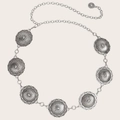 Cintura a catena in argento vintage bohémien con incisioni di girasole dettagliate - Argento Antico