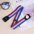 Detail van rood wit blauwe elastische riem zonder gesp met madeliefje en metalen gesp - Madeliefje / Rood/Wit/Blauw