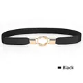 Cintura elastica nera da donna con fibbia dorata in metallo a doppio anello intrecciato - Nero