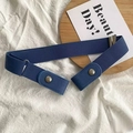 Blue buckless elastic invisible belt for jeans with silver metal snaps and sliding buckle - 60-80cm / Dark Blue