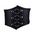 Cintura a corsetto elastica nera larga da donna con tre anelli in metallo argentato - 88cm / Stile a Cerchio Rotondo