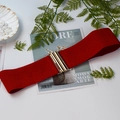 Cintura elastica larga rossa alla moda con fibbia metallica dorata lucida per abiti - Rosso