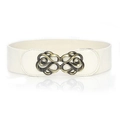 Ceinture élastique blanc crème rétro avec boucle florale en bronze antique - Blanc