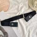 Verstellbarer schwarzer elastischer Gürtel ohne Schnalle mit Lederenden und Druckknopf - 60-80cm / Schwarz Saffiano-Muster