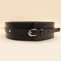 Cintura a corsetto larga in pelle nera vintage con fibbia dorata per cappotti e abiti - Nero