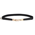 Elegante cinturón elástico fino para mujer con hebilla dorada y dos perlas blancas - Negro