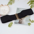 Cintura elastica nera larga da donna con fibbia metallica dorata dal design moderno - Nero