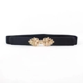 Cintura elastica nera da donna con fibbia floreale vintage dorata per abiti - 60-80cm / Nero