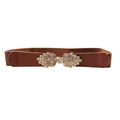 Cintura marrone elastica da donna con fibbia dorata vintage floreale per vestiti - 60-80cm / Marrone