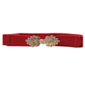 Dettaglio di una cintura elastica rossa con fibbia metallica dorata dal design vintage - 60-80cm / Rosso