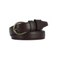 Classic dark brown leather belt with vintage bronze buckle and detailed stitching - Coffee
