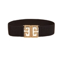 Ceinture large élastique noire pour femme avec boucle dorée vintage sur fond blanc - Noir