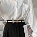 Eleganter weißer Damen-Ledergürtel mit goldener Blattschnalle für Kleider und Hosen - Weiß (Blattschnalle)