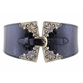 Ceinture large vintage élastique noire avec boucle motif paon et plaques de bronze - Style 3 / Noir
