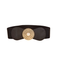 Cintura elastica da donna con fibbia dorata intrecciata e perla centrale elegante - Nero