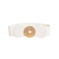 Détail de la ceinture élastique blanche avec boucle dorée ronde ornée d'une perle - Blanc