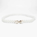 Elegant double-row pearl waist belt with gold rhinestone bow buckle for dresses - X2 Pearls Gold