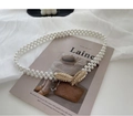 Elegant pearl waist chain with golden feather buckle for women dresses and fashion wear - Leaf