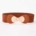 Ceinture large élastique marron avec boucle nœud en métal doré pour femmes - Marron Élégant