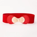 Ceinture élastique rouge pour femmes avec boucle décorative en métal doré nœud - Rouge Chaud