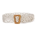 Ceinture bohème en corde de cire tressée pour femme avec motif ajouré et boucle carrée - Blanc