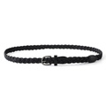 Detailaufnahme eines schwarzen geflochtenen Schmalgürtels mit einer gunmetal D-Ring-Schnalle - Schwarz