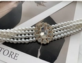 Elegante cintura elastica a quattro file di perle con grande strass ovale al centro - Ovale con Zirconia