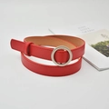 Minimalist red leather belt for women with elegant silver round buckle and matte finish - Round Buckle / Red