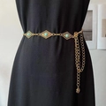 Detail of bohemian gold metal waist chain with turquoise diamond-shaped hollow charms - Rhombus Gold
