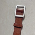 Brown leather waist belt featuring lychee texture and a silver square metal buckle detail - Square Buckle / Camel