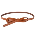 Elegant slim brown leather belt tied in a bow knot for dresses and coats stylish accessory - Brown
