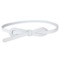 Detail of white slim leather belt featuring a decorative bow knot and fine stitching - White