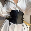Cintura corsetto punk vintage larga in finta pelle nera con cerniera frontale da donna - Nero / 78CM