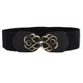 Cintura elastica larga nera da donna con fibbia in metallo bronzo in stile vintage - Nero Fibbia Infinito