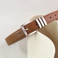 Minimalist brown pebbled leather belt for women with silver buckle and metal loops - Brown