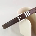 Slim dark brown leather belt for women with silver square buckle and decorative metal loops - Coffee